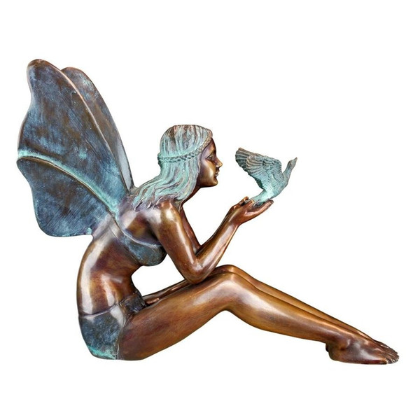 Bird Fairy Cast Bronze Garden Statues Releasing a dove of peace sculpture